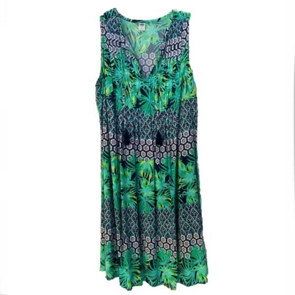 OLD NAVY Tropical Floral Dress  Sleeveless White Green Blue Yellow Womens Large - Picture 4 of 14